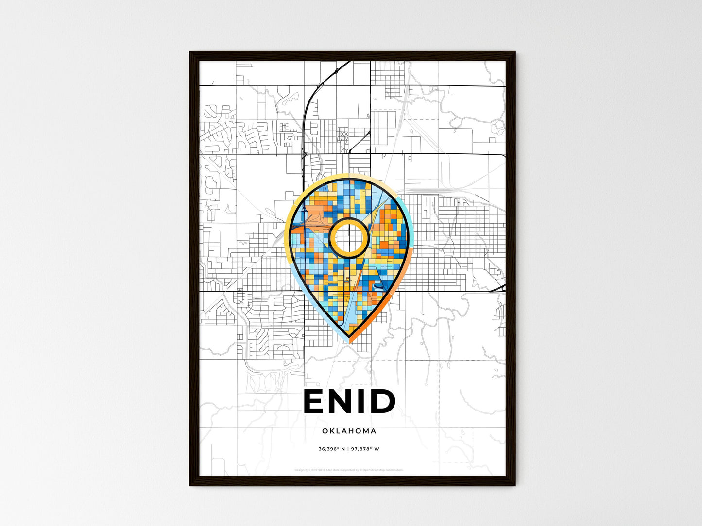 ENID OKLAHOMA minimal art map with a colorful icon. Where it all began, Couple map gift. Style 1
