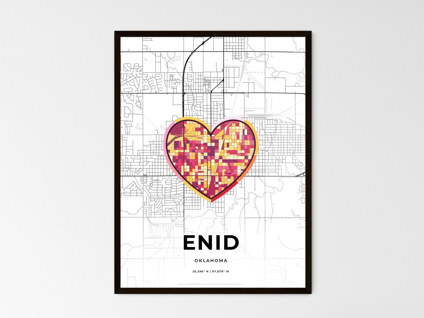 ENID OKLAHOMA minimal art map with a colorful icon. Where it all began, Couple map gift. Style 2