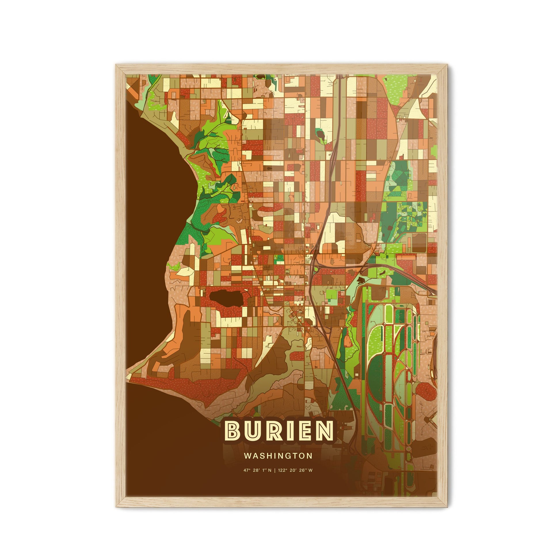 Colorful BURIEN WASHINGTON Fine Art Map Farmhouse