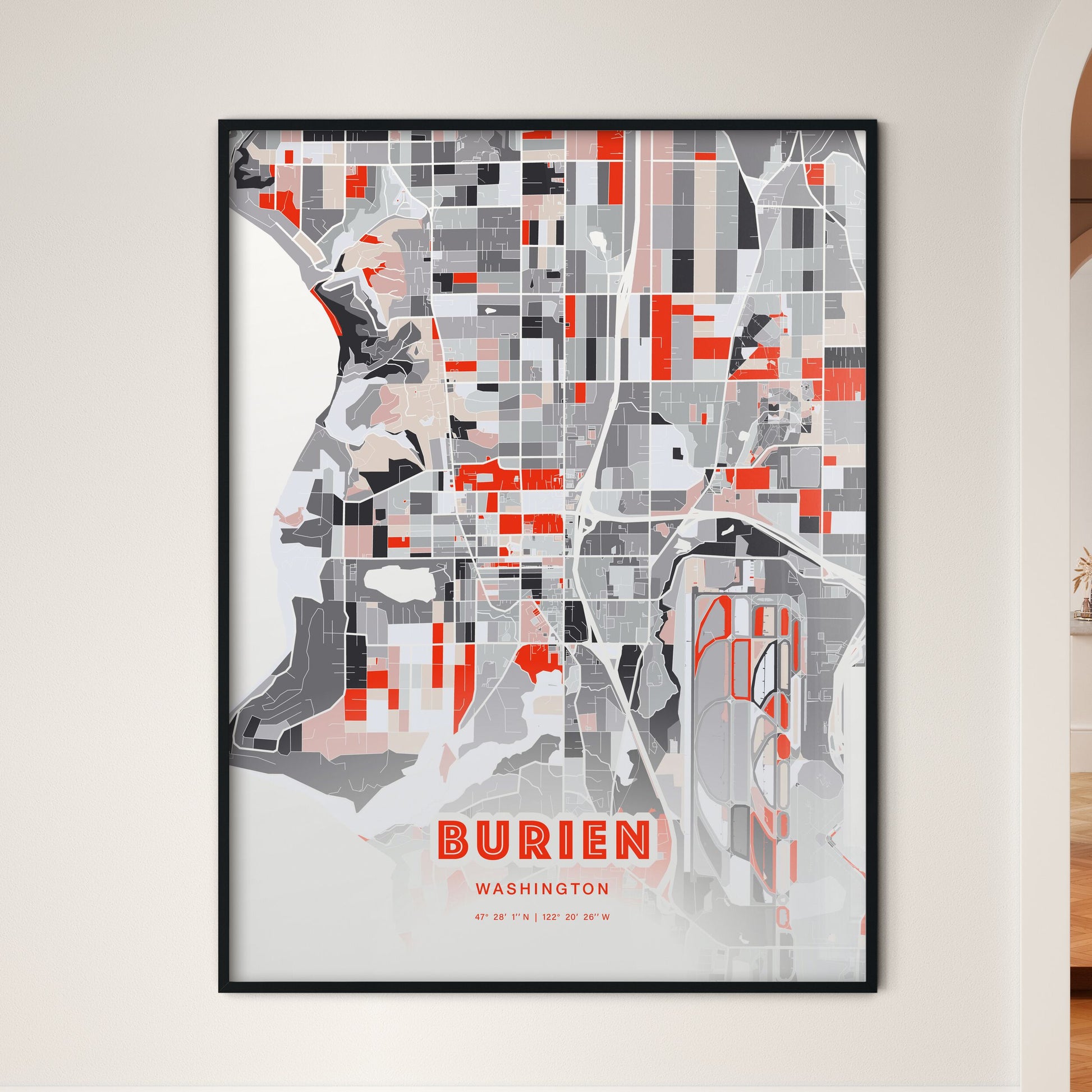 Colorful BURIEN WASHINGTON Fine Art Map Modern