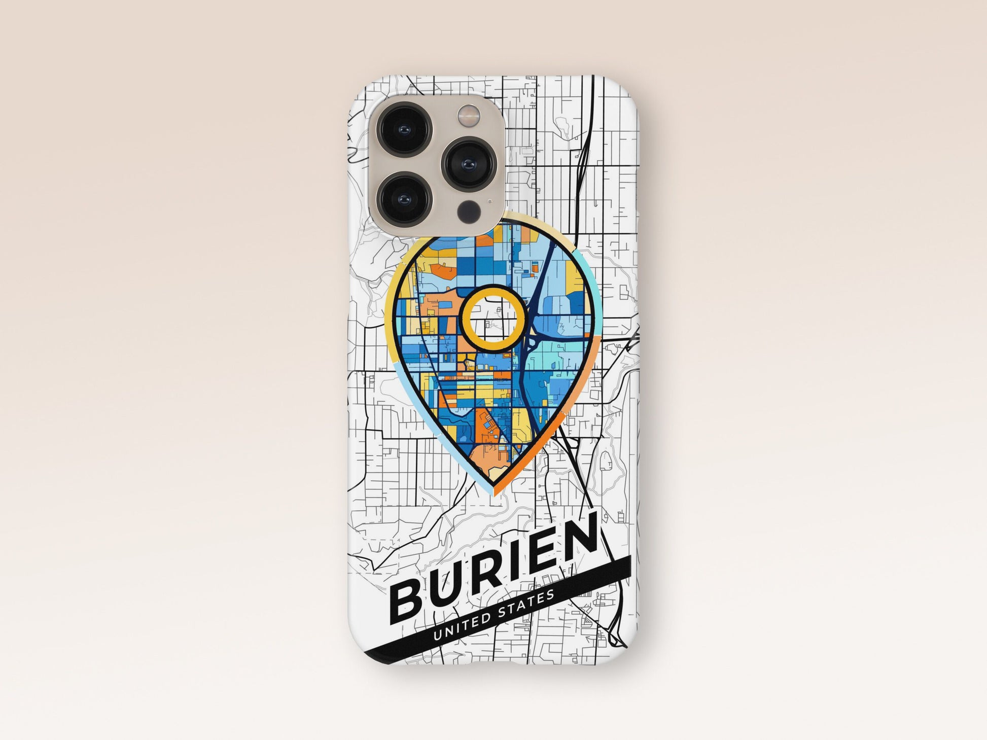 Burien Washington slim phone case with colorful icon. Birthday, wedding or housewarming gift. Couple match cases. 1