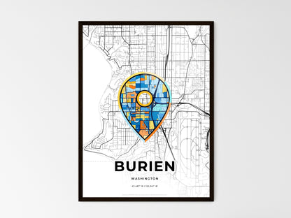 BURIEN WASHINGTON minimal art map with a colorful icon. Where it all began, Couple map gift. Style 1