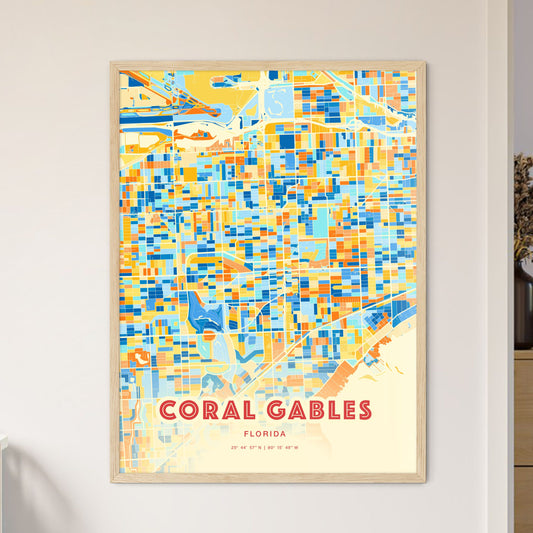 Colorful CORAL GABLES FLORIDA Fine Art Map Blue Orange