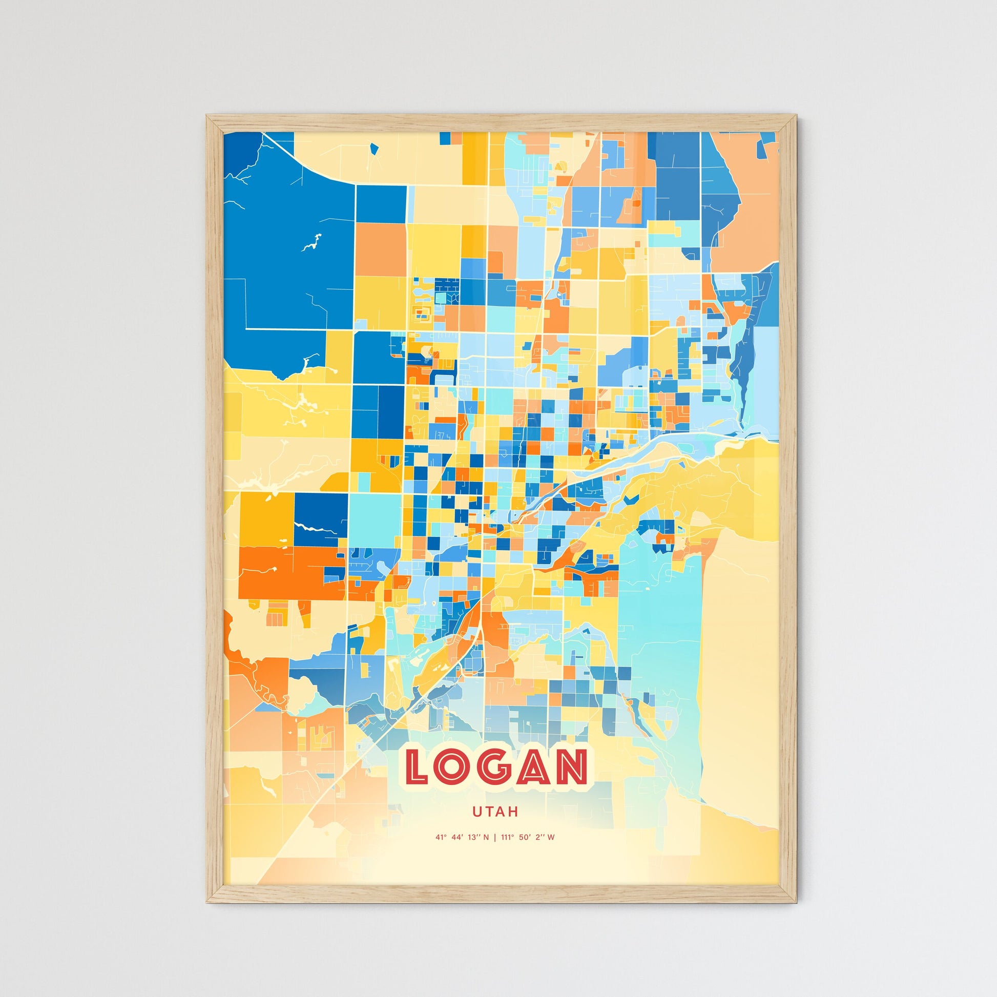 Colorful LOGAN UTAH Fine Art Map Blue Orange