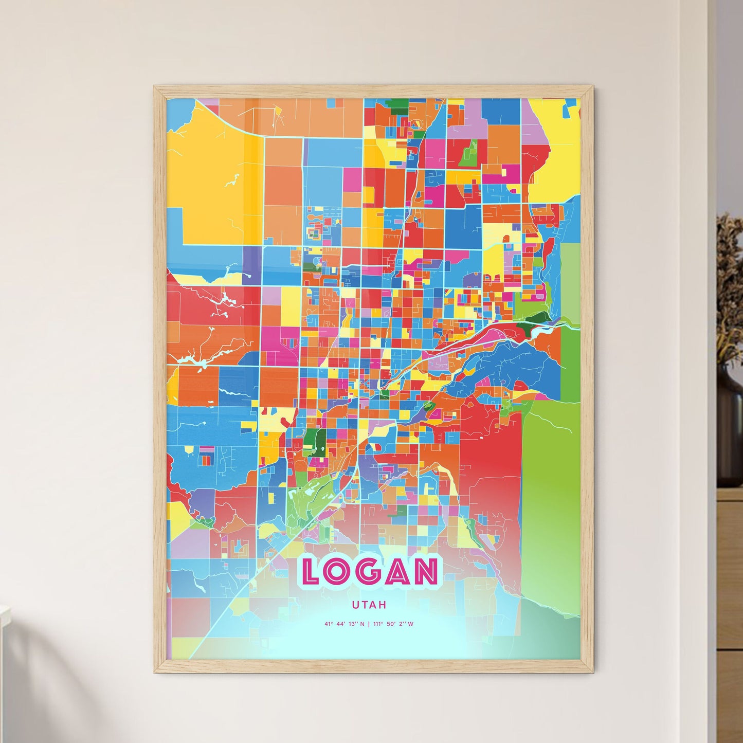 Colorful LOGAN UTAH Fine Art Map Crazy Colors