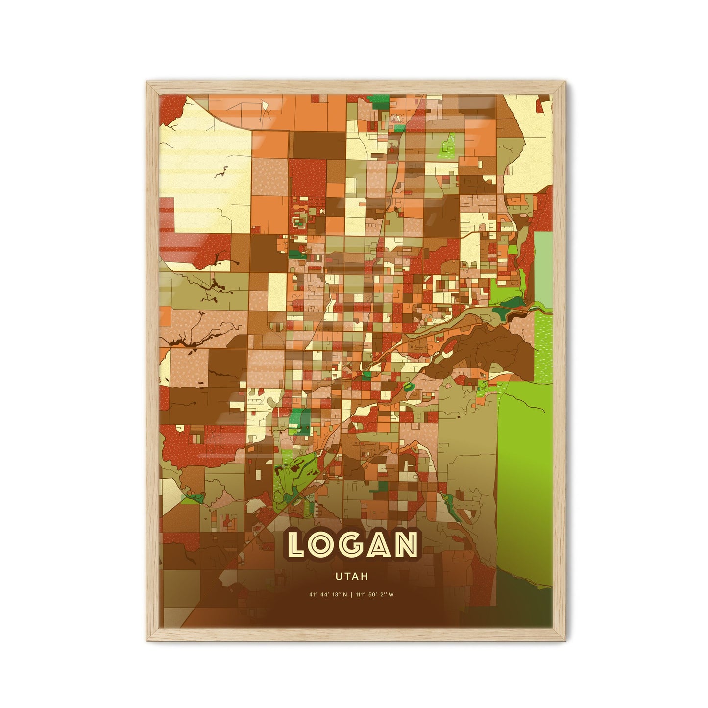 Colorful LOGAN UTAH Fine Art Map Farmhouse