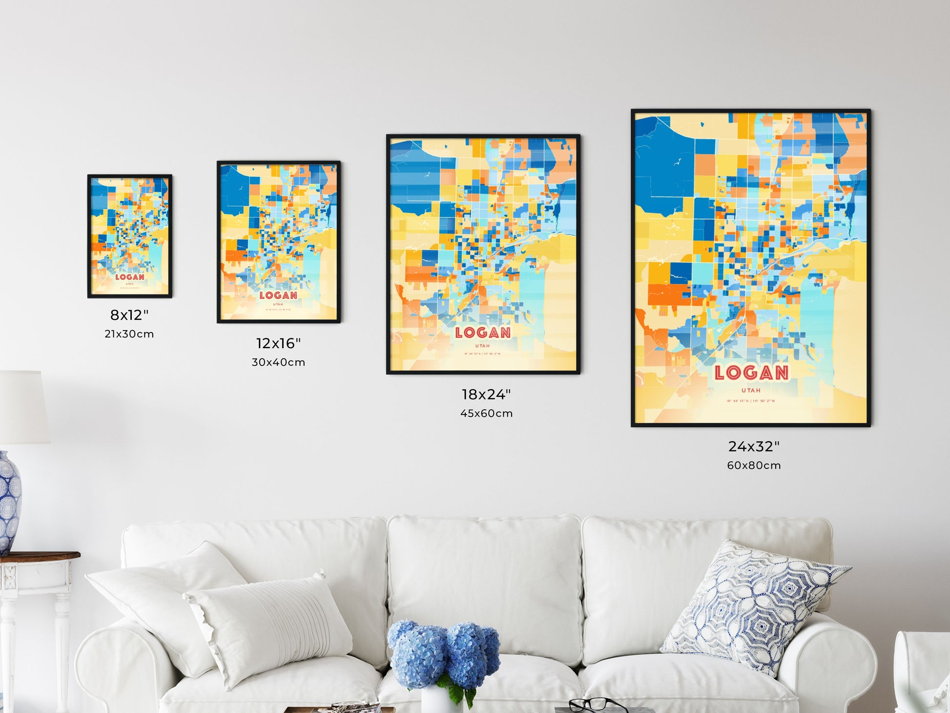 Colorful LOGAN UTAH Fine Art Map Blue Orange