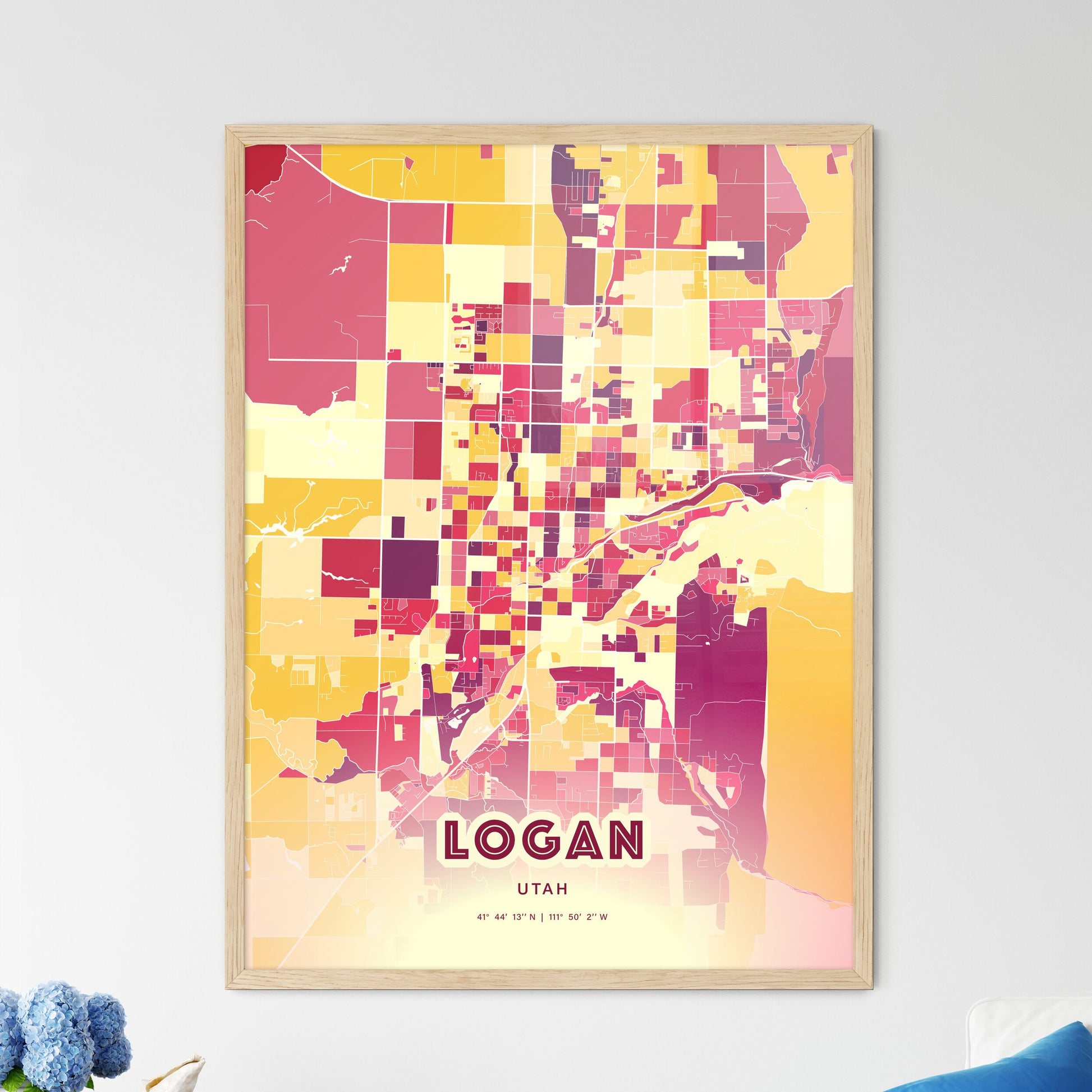 Colorful LOGAN UTAH Fine Art Map Hot Red