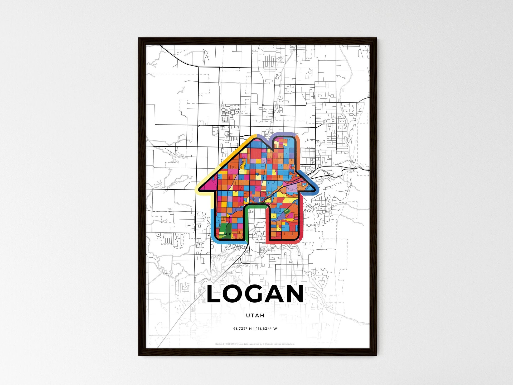 LOGAN UTAH minimal art map with a colorful icon. Where it all began, Couple map gift. Style 3