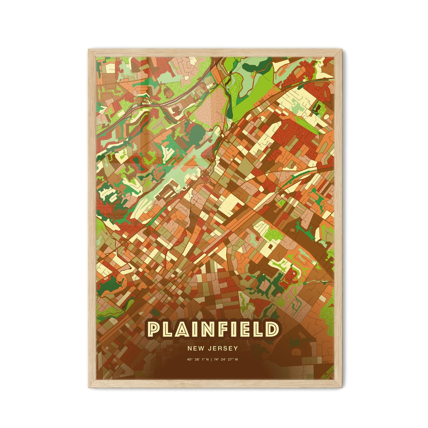 Colorful PLAINFIELD NEW JERSEY Fine Art Map Farmhouse