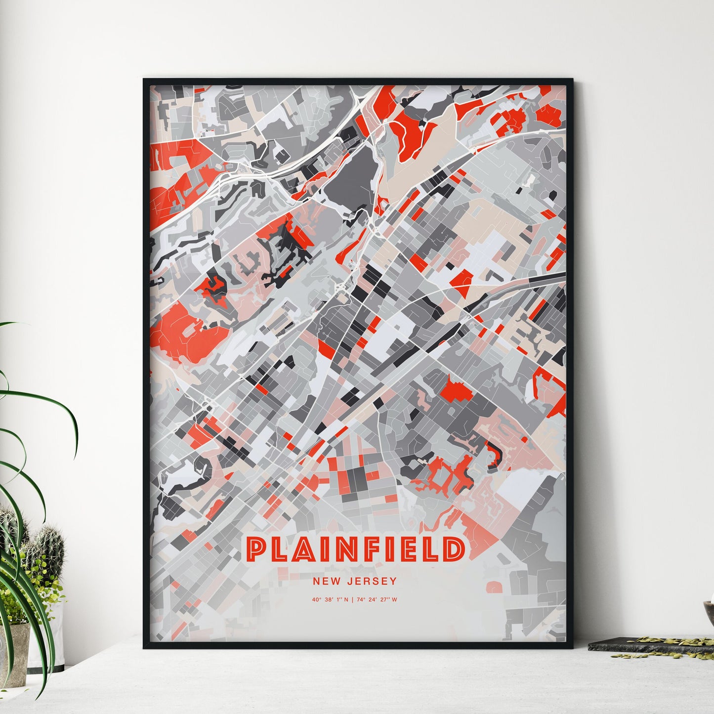 Colorful PLAINFIELD NEW JERSEY Fine Art Map Modern