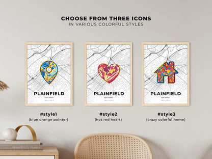 PLAINFIELD NEW JERSEY minimal art map with a colorful icon.