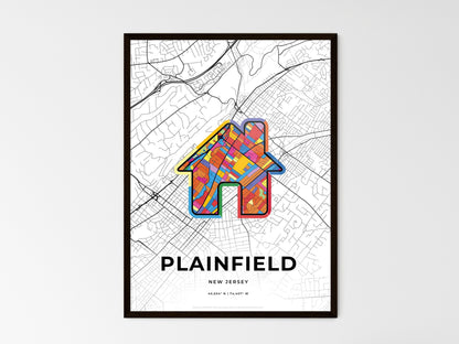 PLAINFIELD NEW JERSEY minimal art map with a colorful icon. Style 3