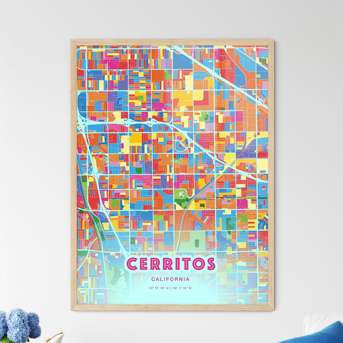 Colorful CERRITOS CALIFORNIA Fine Art Map Crazy Colors
