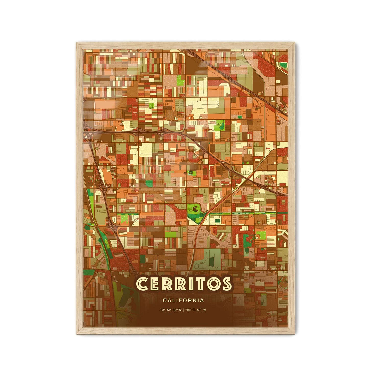 Colorful CERRITOS CALIFORNIA Fine Art Map Farmhouse