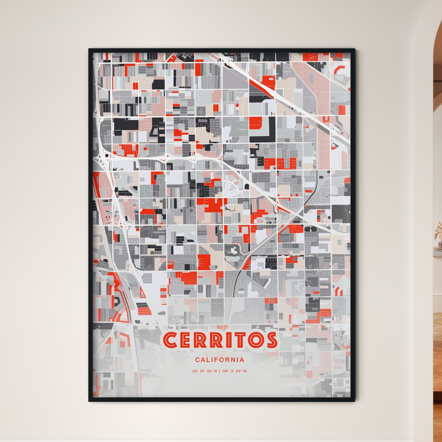 Colorful CERRITOS CALIFORNIA Fine Art Map Modern