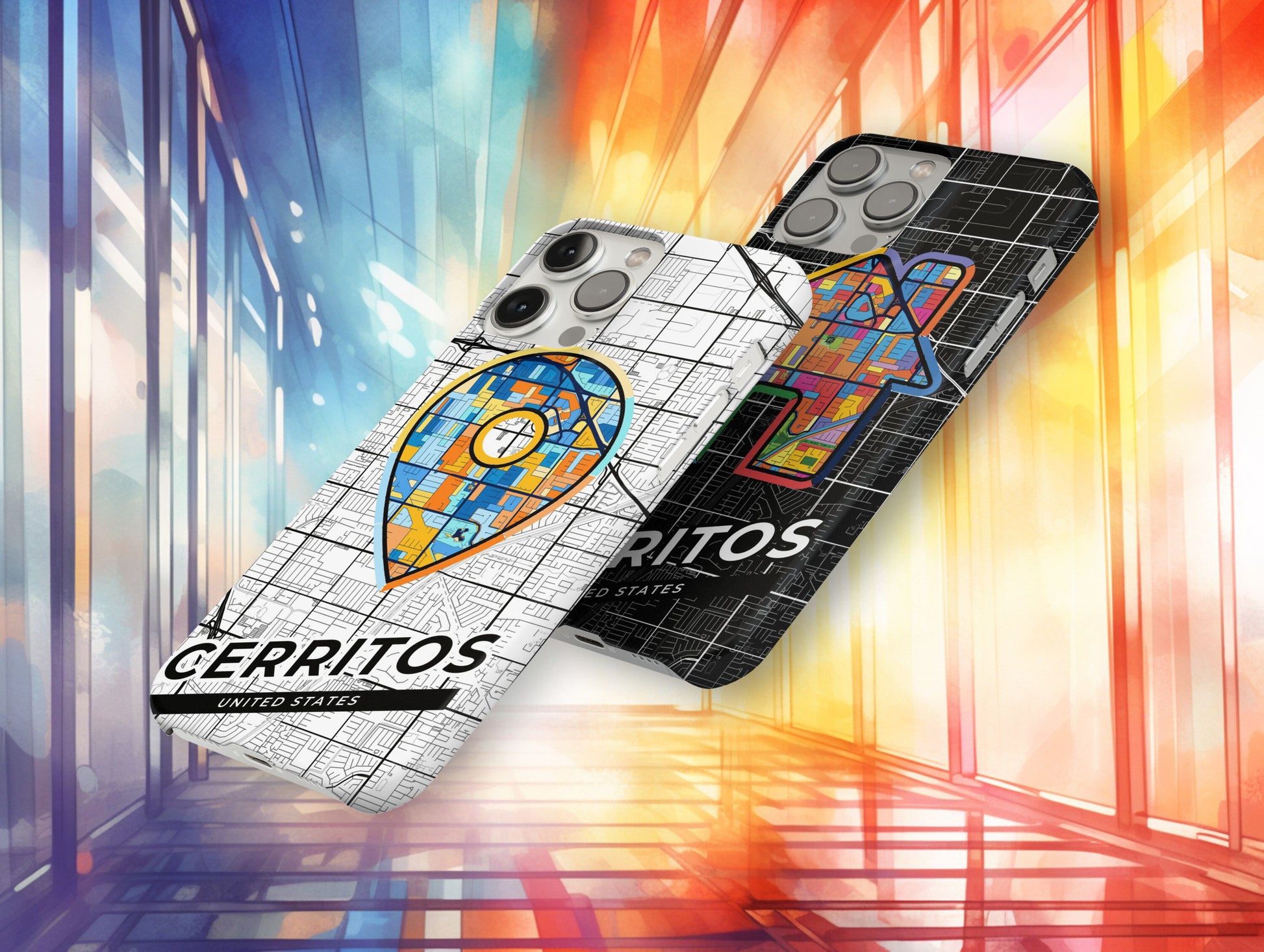 Cerritos California slim phone case with colorful icon. Birthday, wedding or housewarming gift. Couple match cases.
