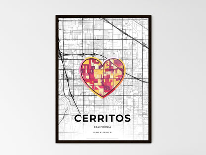 CERRITOS CALIFORNIA minimal art map with a colorful icon. Where it all began, Couple map gift. Style 2