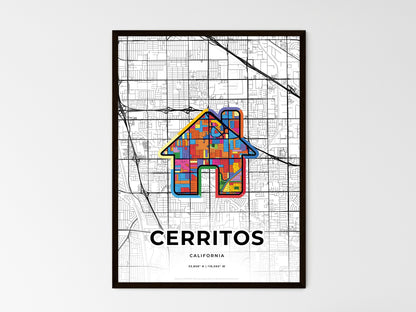 CERRITOS CALIFORNIA minimal art map with a colorful icon. Where it all began, Couple map gift. Style 3