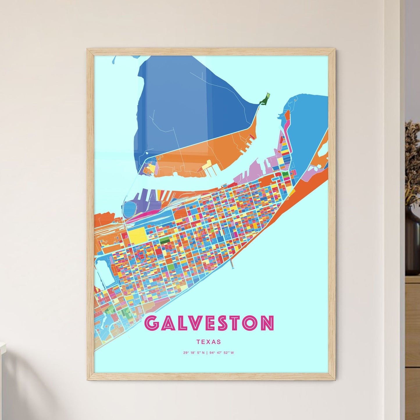 Colorful GALVESTON TEXAS Fine Art Map Crazy Colors