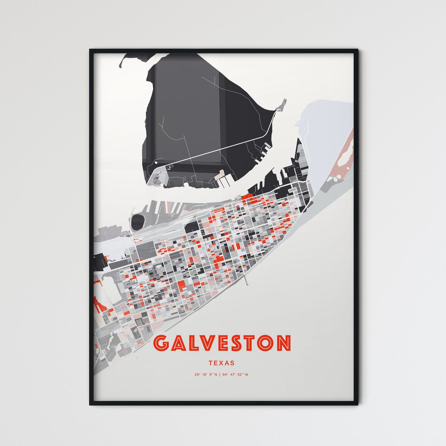 Colorful GALVESTON TEXAS Fine Art Map Modern