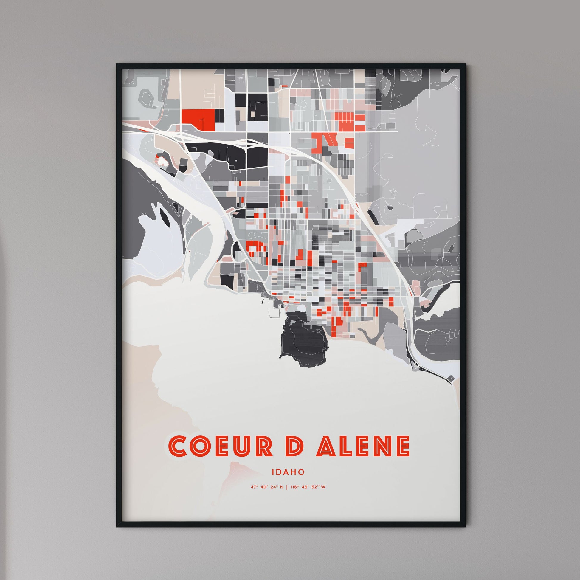 Colorful COEUR D ALENE IDAHO Fine Art Map Modern