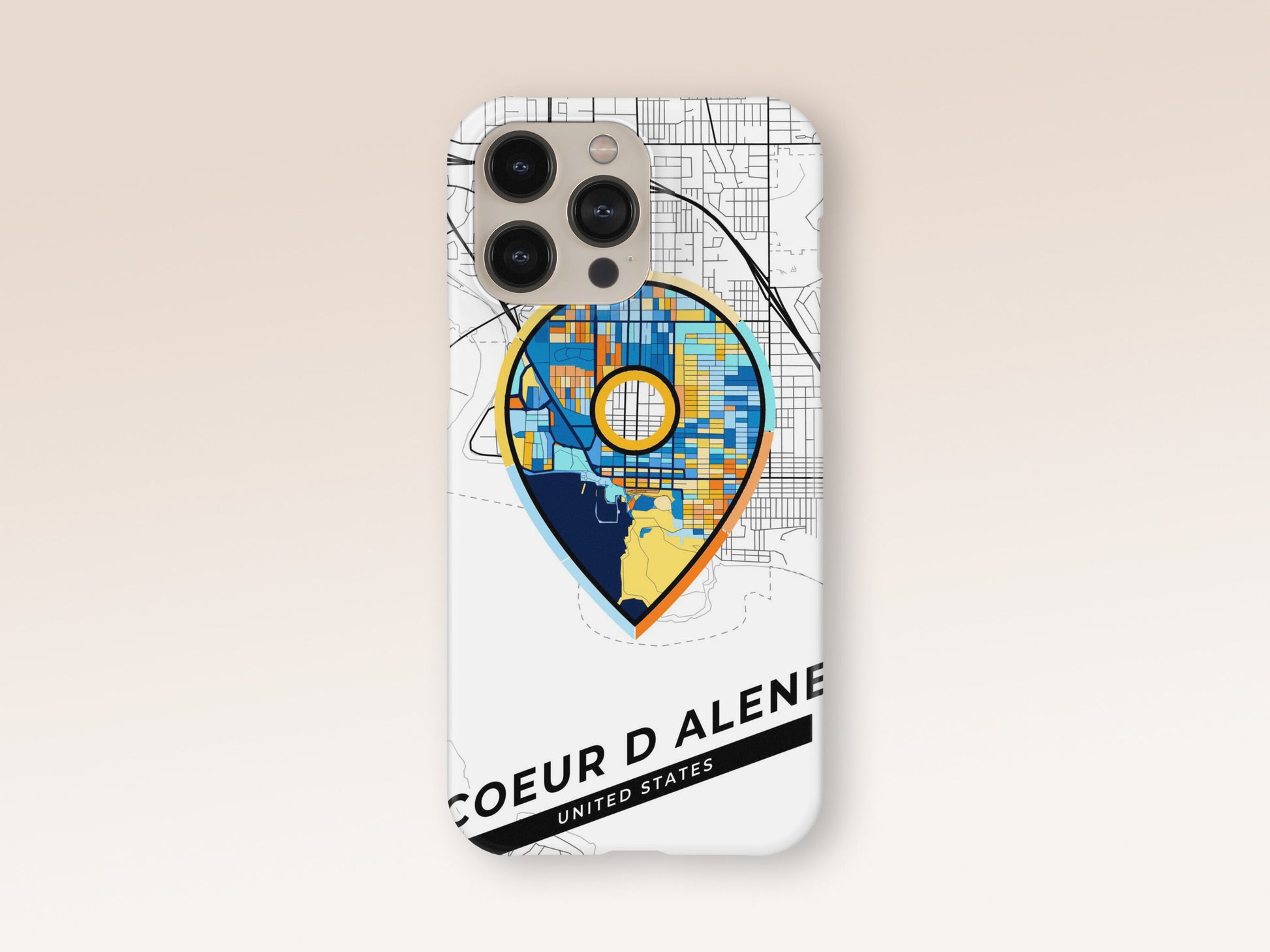 Coeur D Alene Idaho slim phone case with colorful icon. Birthday, wedding or housewarming gift. Couple match cases. 1