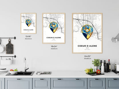 COEUR D ALENE IDAHO minimal art map with a colorful icon. Where it all began, Couple map gift.