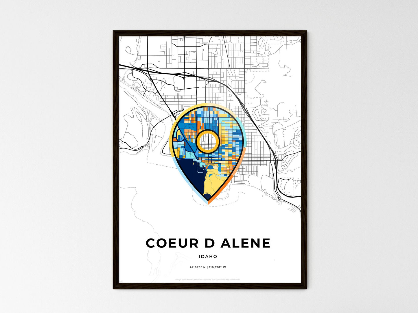 COEUR D ALENE IDAHO minimal art map with a colorful icon. Where it all began, Couple map gift. Style 1