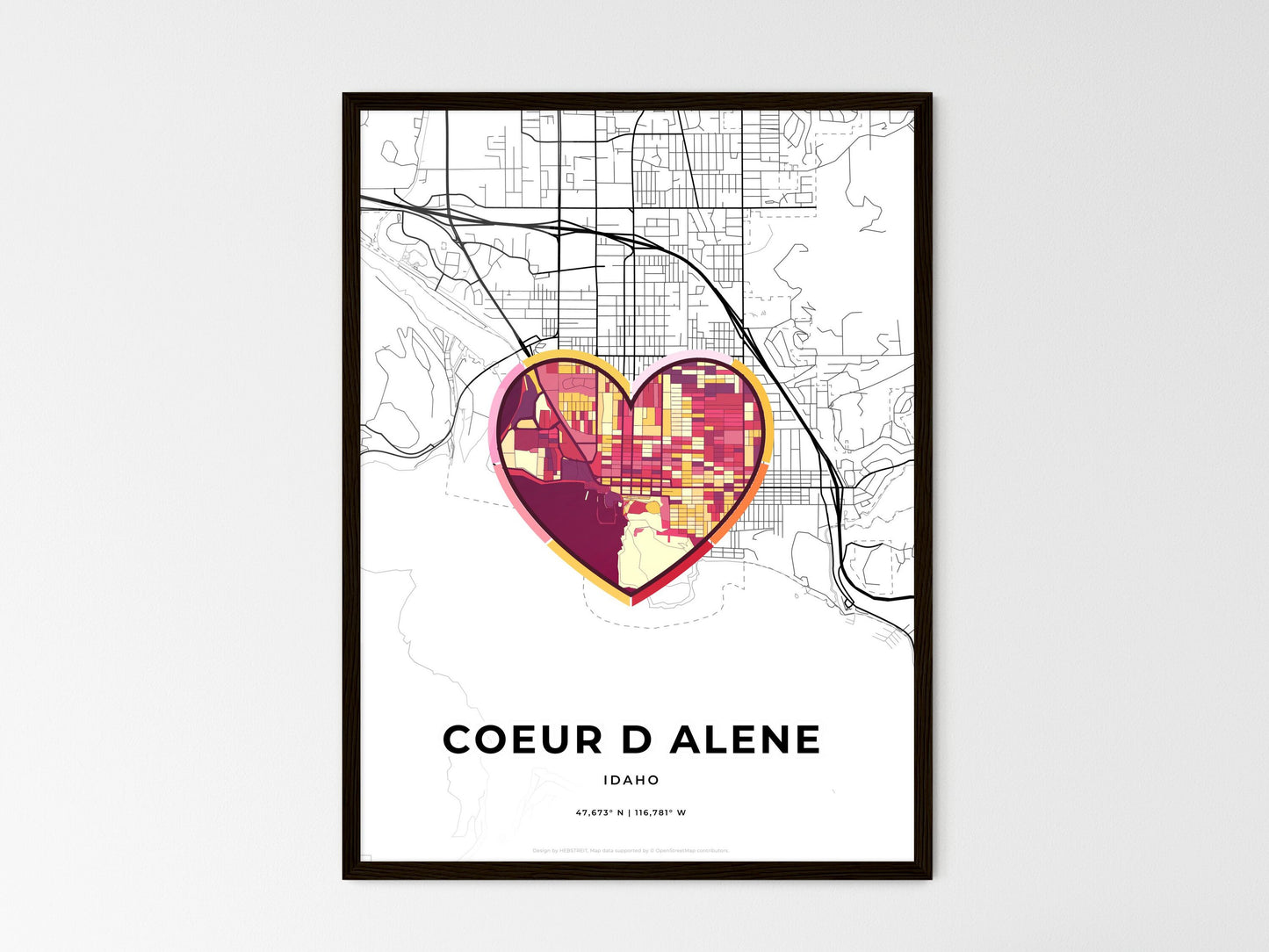 COEUR D ALENE IDAHO minimal art map with a colorful icon. Where it all began, Couple map gift. Style 2