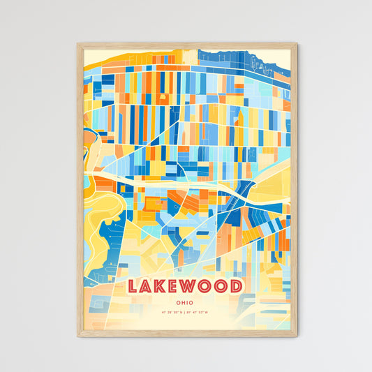 Colorful LAKEWOOD OHIO Fine Art Map Blue Orange