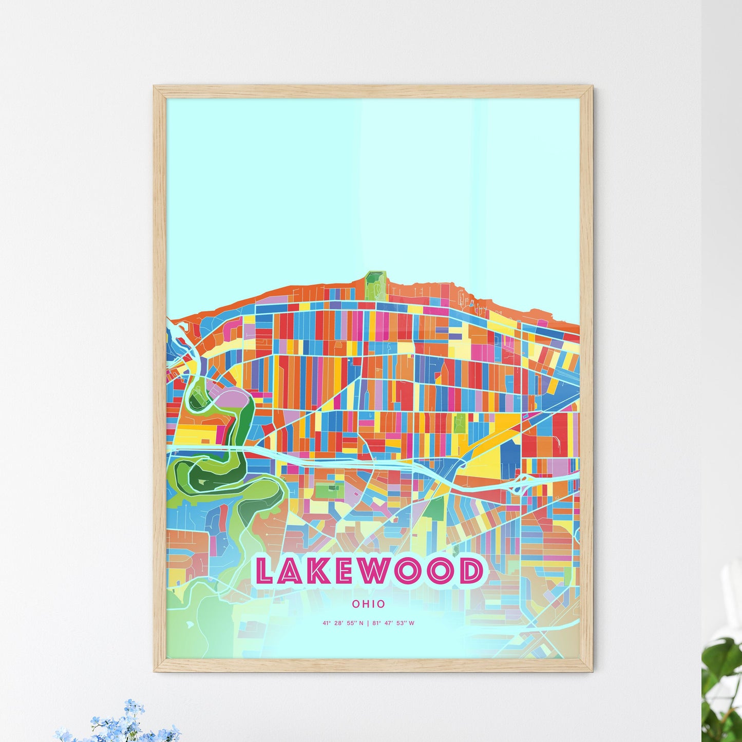 Colorful LAKEWOOD OHIO Fine Art Map Crazy Colors