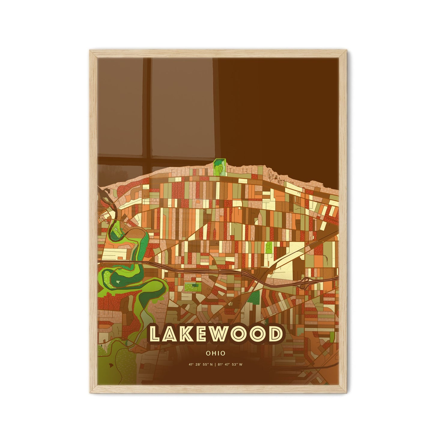 Colorful LAKEWOOD OHIO Fine Art Map Farmhouse