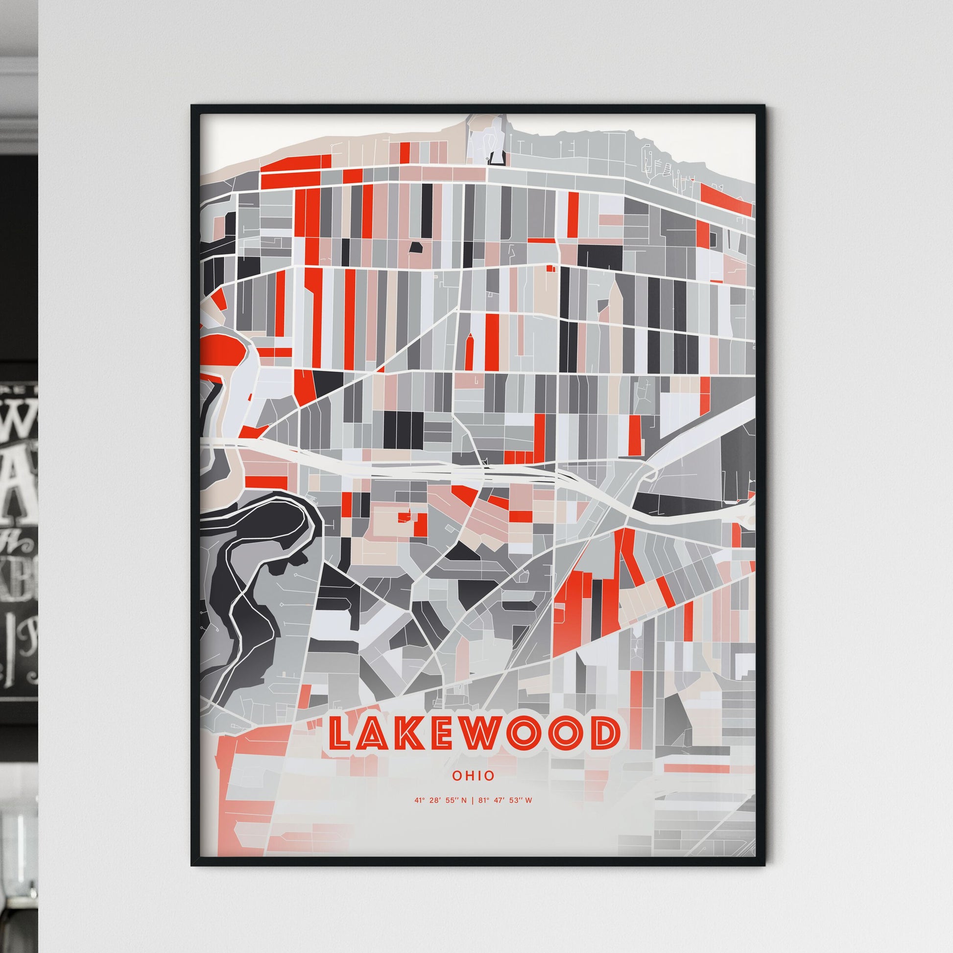 Colorful LAKEWOOD OHIO Fine Art Map Modern