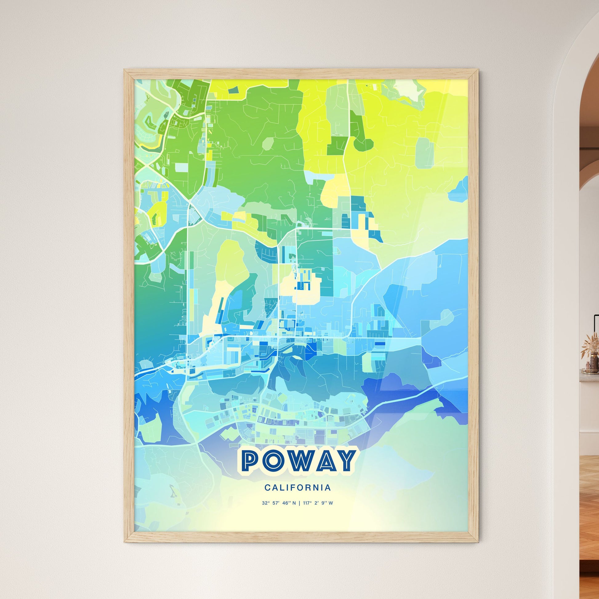 Colorful POWAY CALIFORNIA Fine Art Map Cool Blue