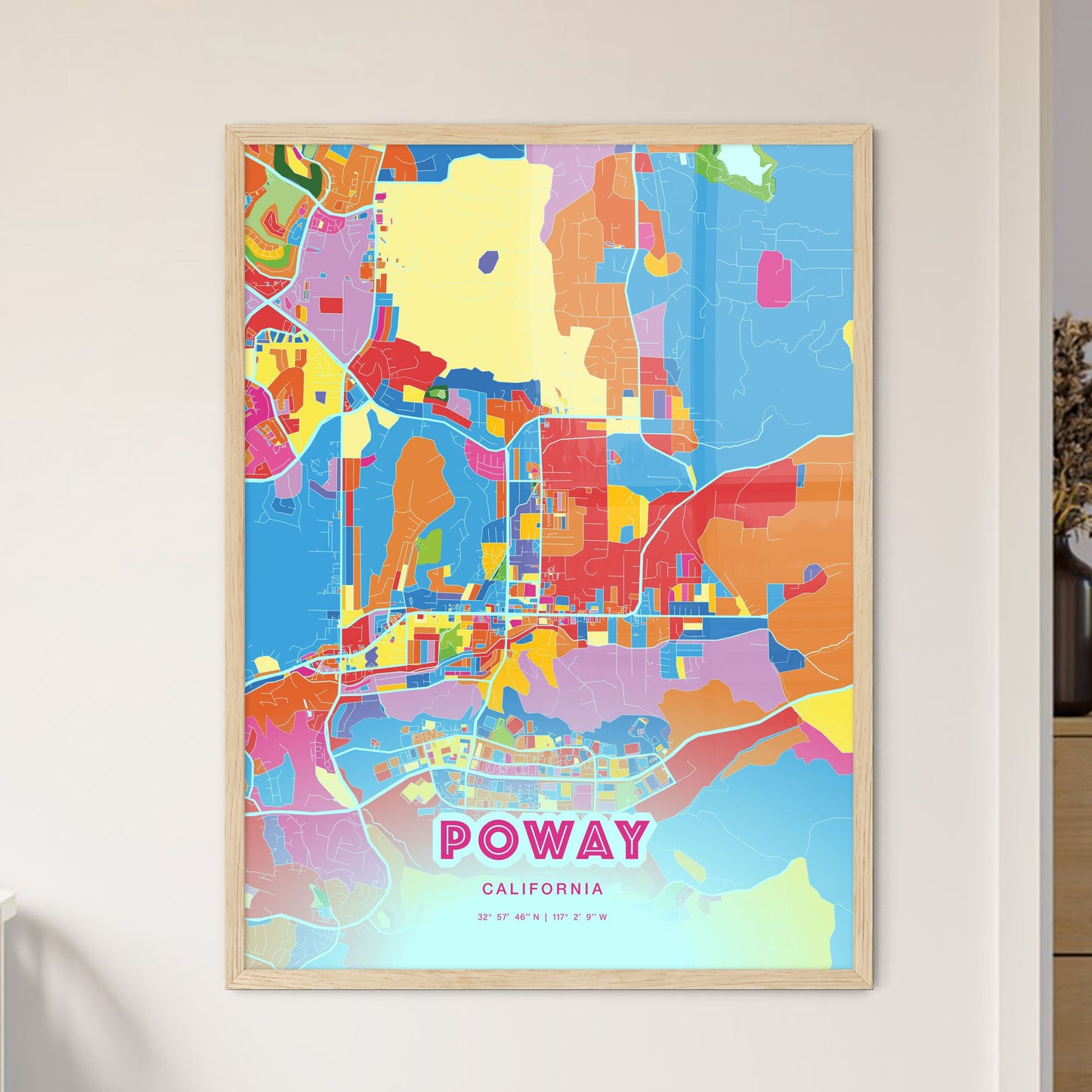 Colorful POWAY CALIFORNIA Fine Art Map Crazy Colors