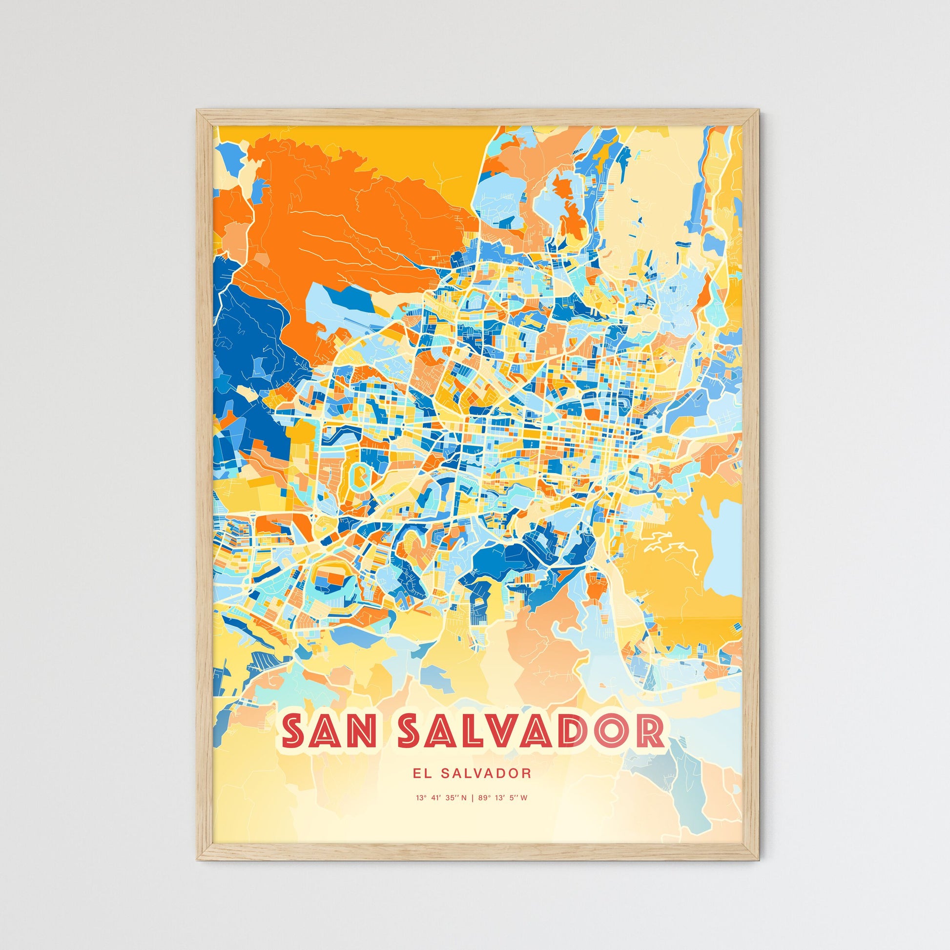 Colorful San Salvador El Salvador Fine Art Map Blue Orange