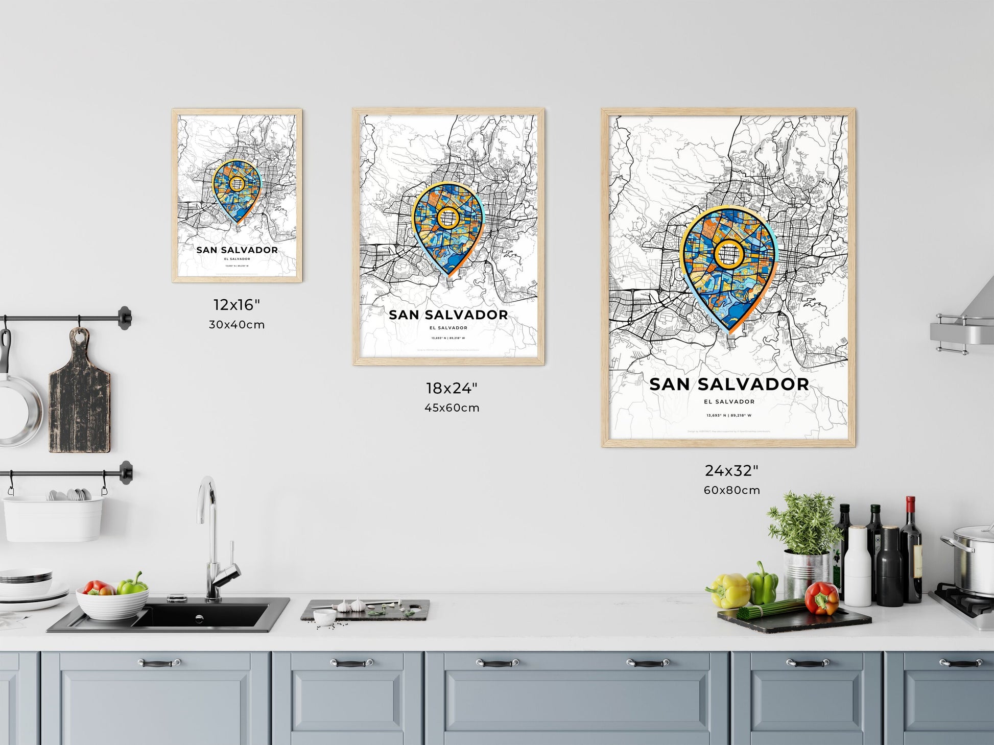 San Salvador El Salvador art map size chart