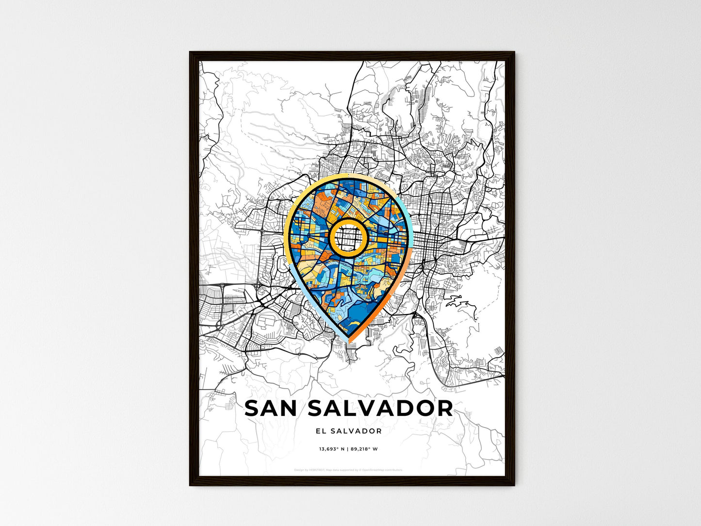 San Salvador El Salvador wedding art map with pointer icon
