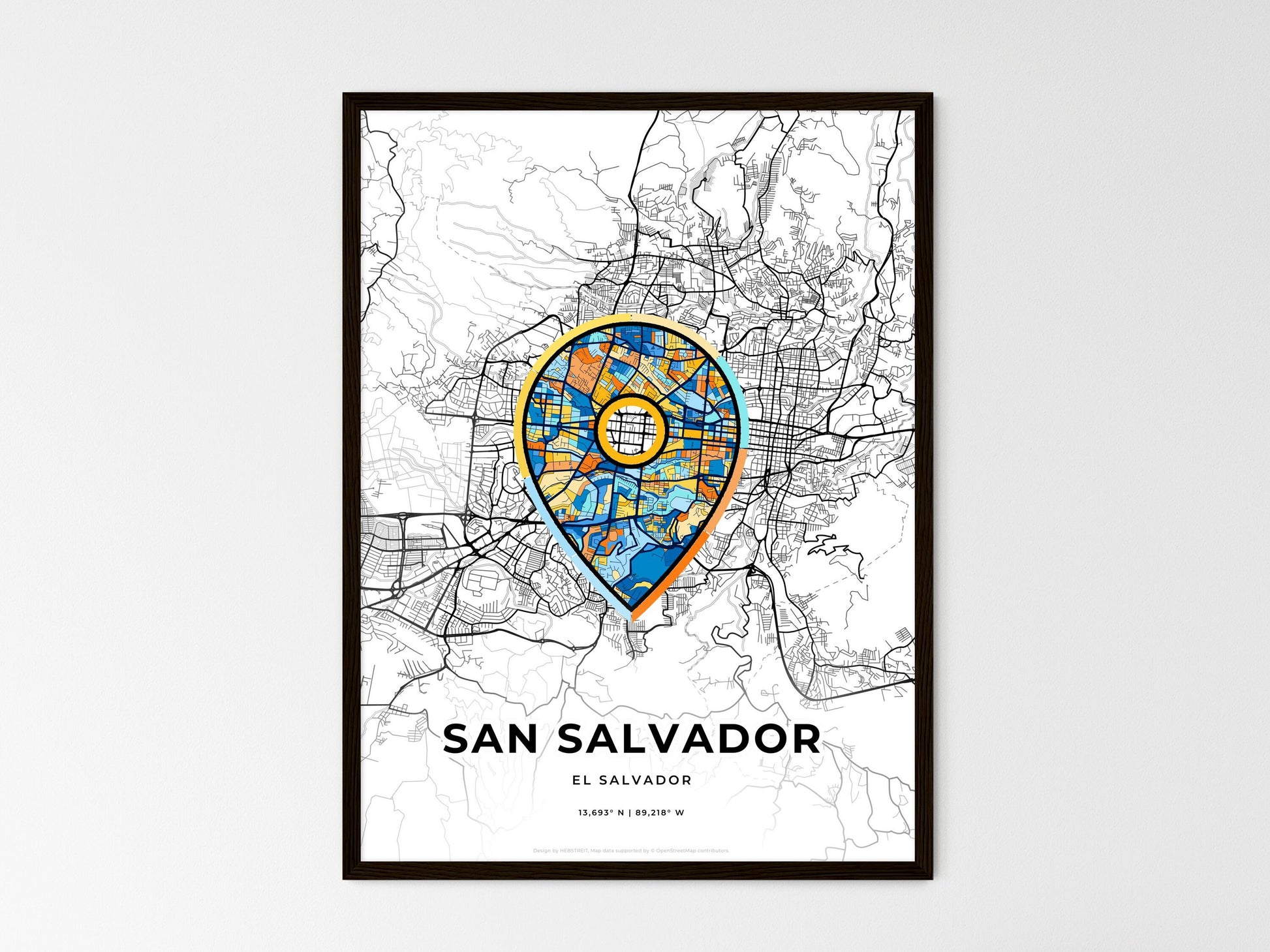 San Salvador El Salvador wedding art map with pointer icon