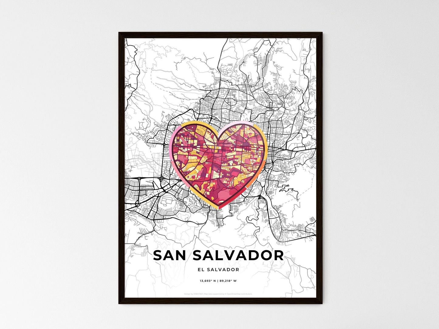 San Salvador El Salvador wedding art map with heart icon