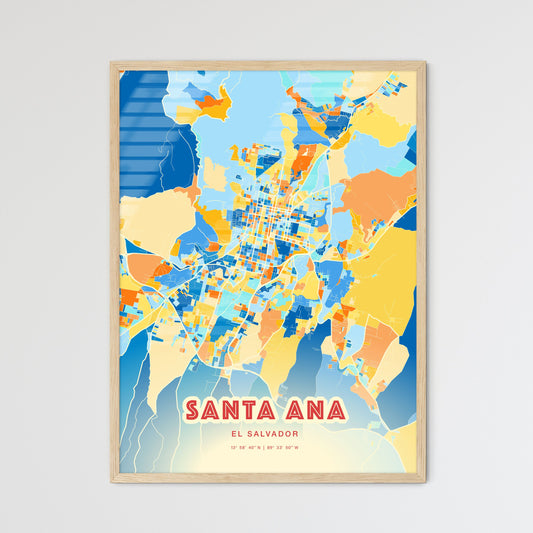 Colorful SANTA ANA EL SALVADOR Fine Art Map Blue Orange