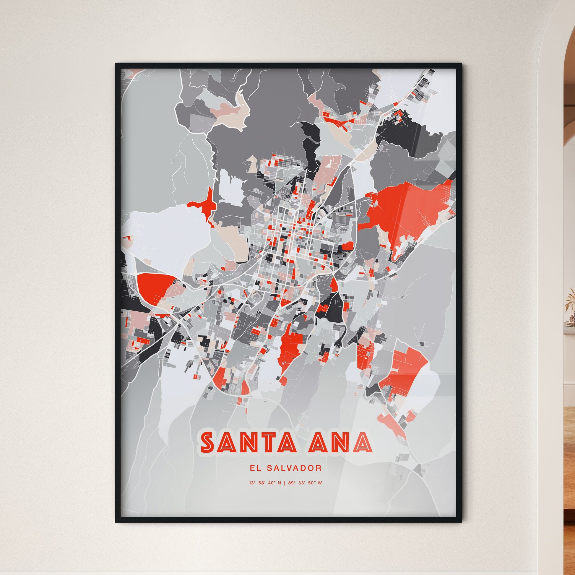 Colorful SANTA ANA EL SALVADOR Fine Art Map Modern