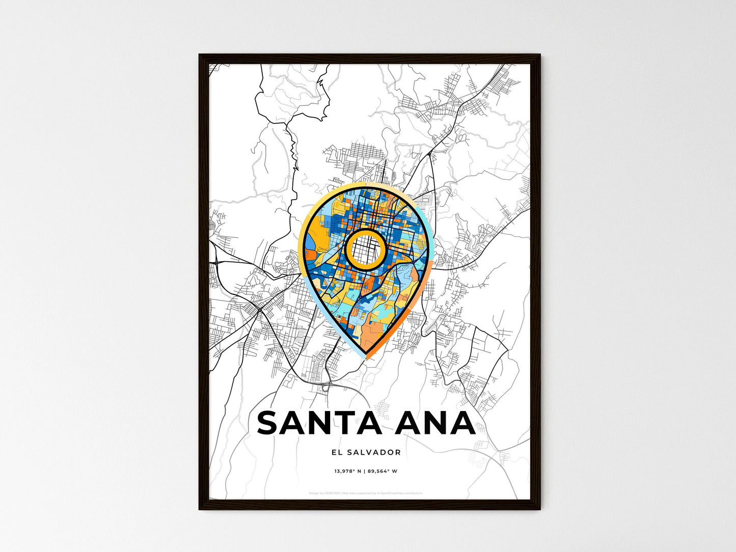 SANTA ANA EL SALVADOR minimal art map with a colorful icon. Style 1
