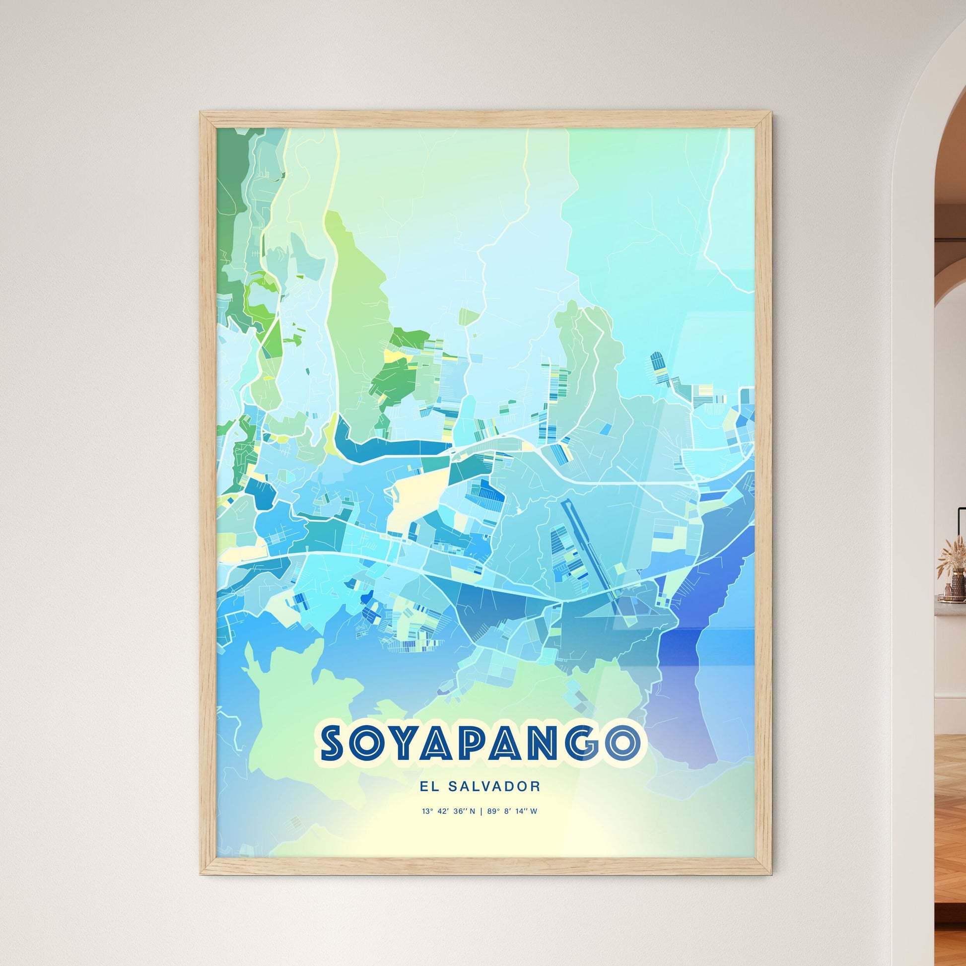 Colorful SOYAPANGO EL SALVADOR Fine Art Map Cool Blue