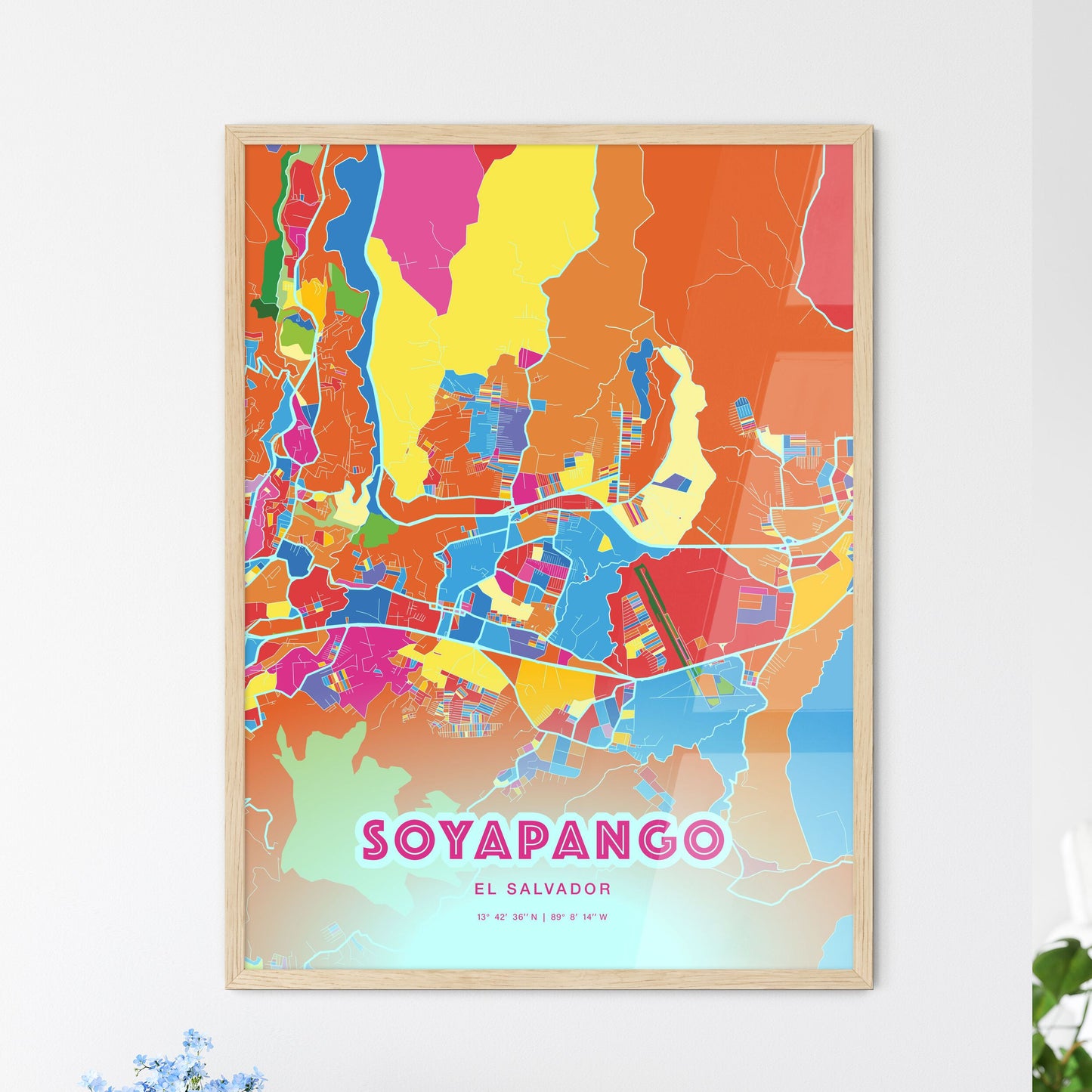 Colorful SOYAPANGO EL SALVADOR Fine Art Map Crazy Colors