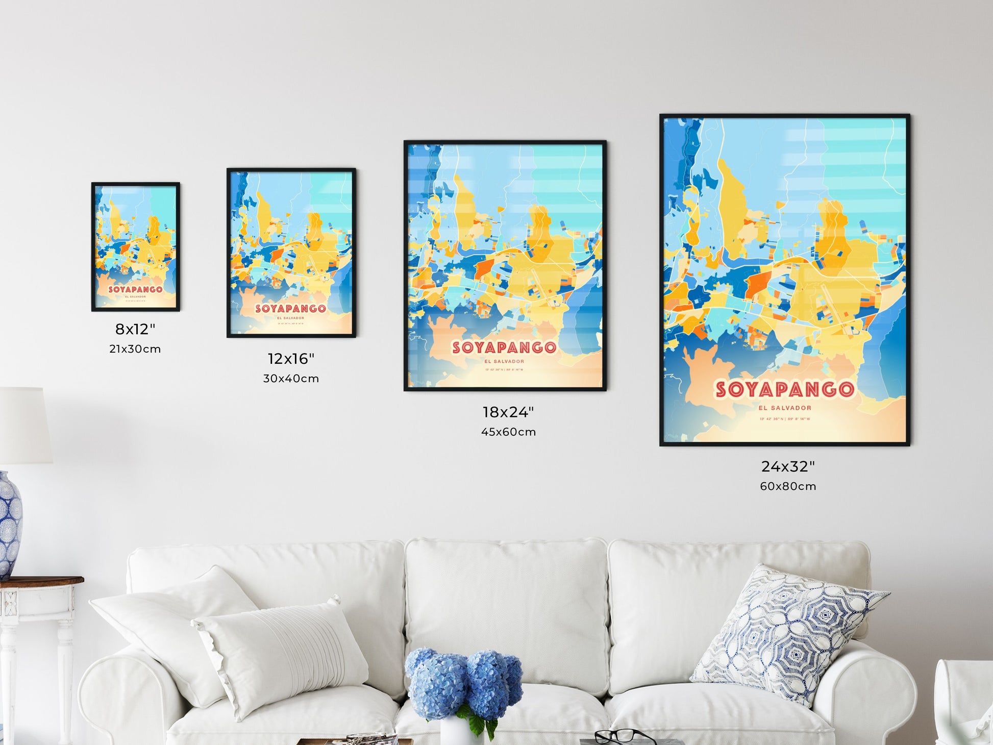 Colorful SOYAPANGO EL SALVADOR Fine Art Map Blue Orange