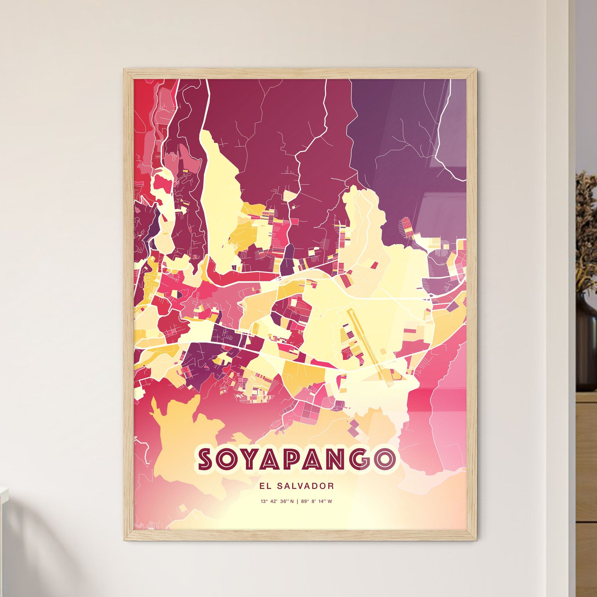 Colorful SOYAPANGO EL SALVADOR Fine Art Map Hot Red