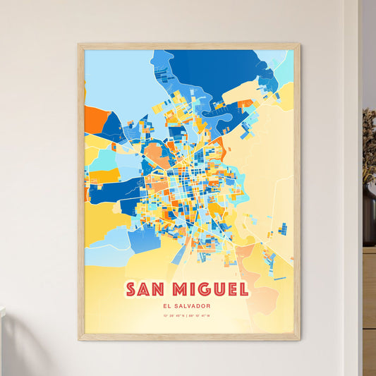 Colorful SAN MIGUEL EL SALVADOR Fine Art Map Blue Orange