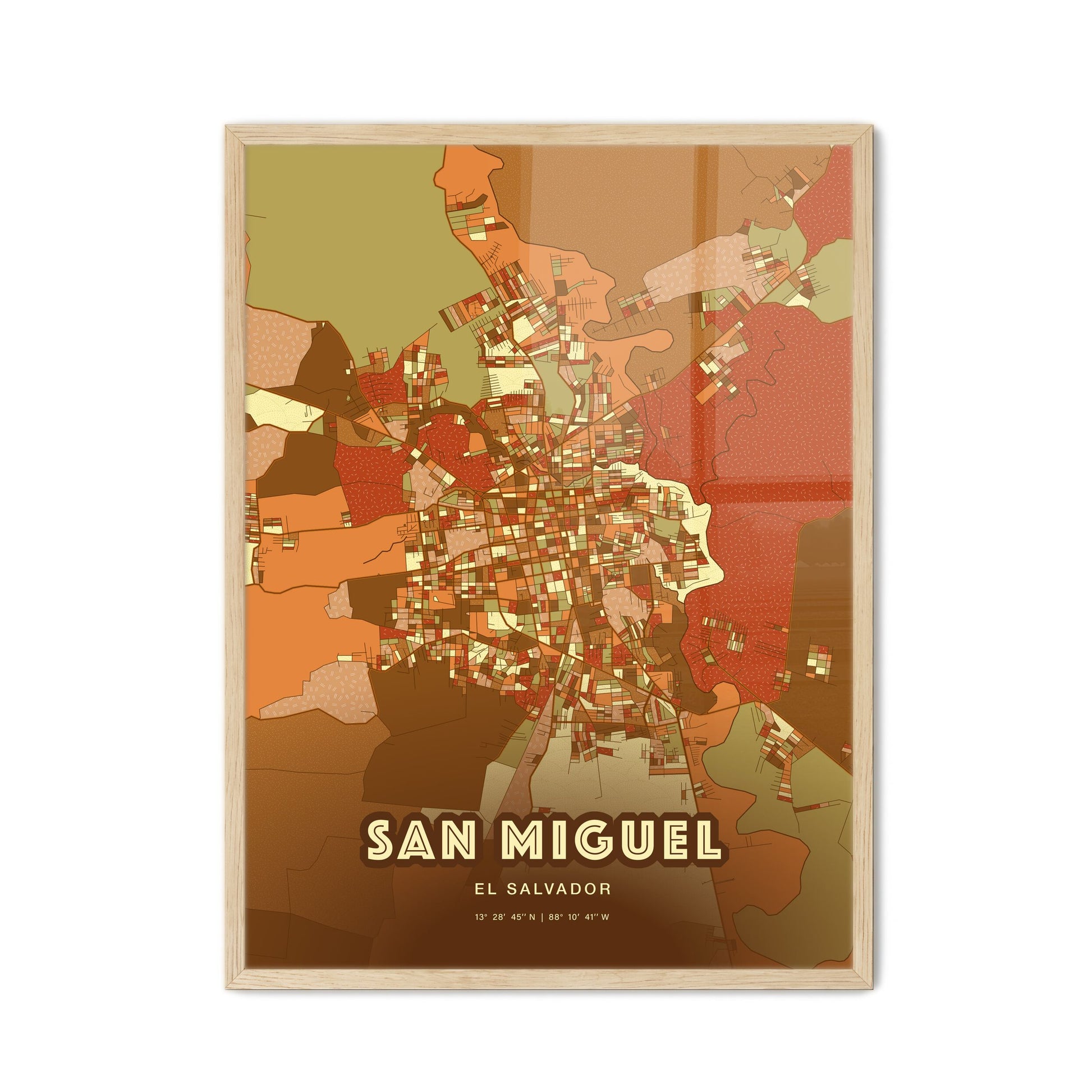 Colorful SAN MIGUEL EL SALVADOR Fine Art Map Farmhouse